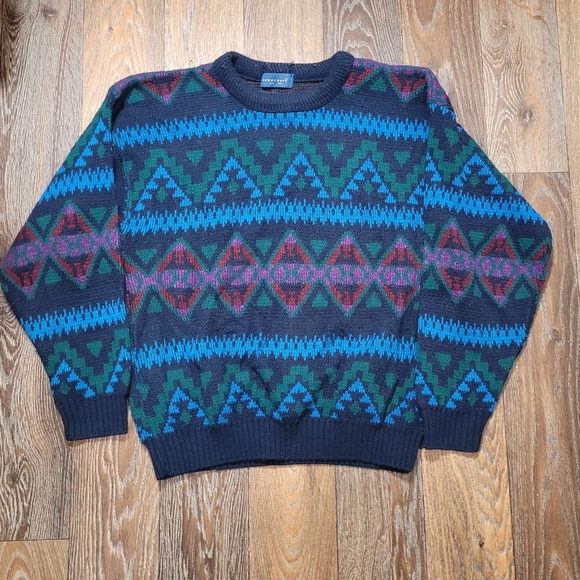 Towncraft Sweaters - Vintage 80s Towncraft Womens Large Sweater Geometric Print Multi Color